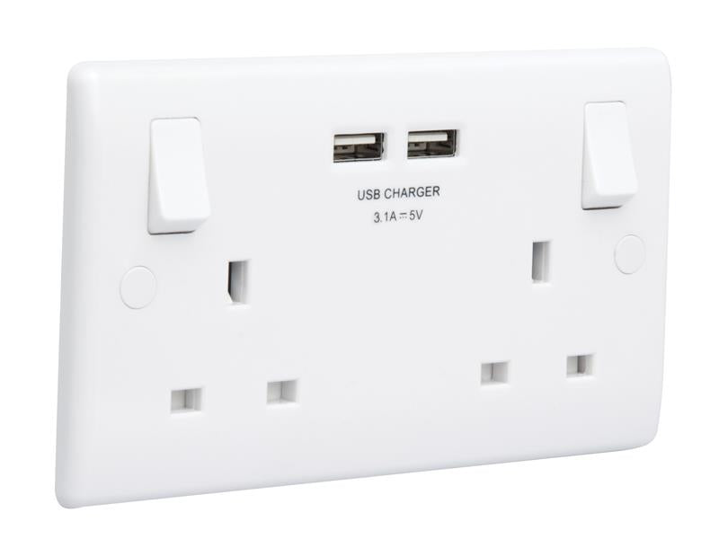Masterplug Switched Socket 2-Gang 13A with 2 x USB Ports MST822U3