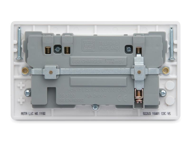 Masterplug Switched Socket 2-Gang 13A with 2 x USB Ports MST822U3
