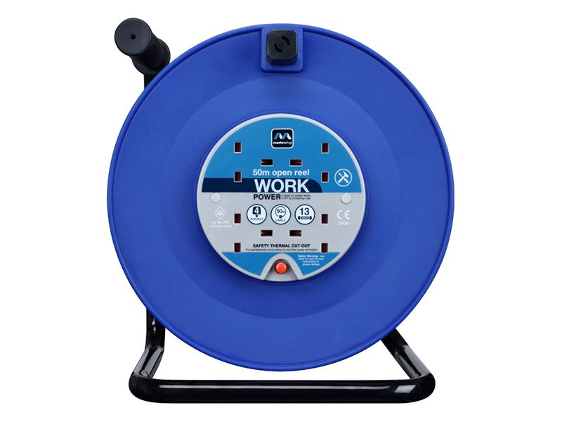 Masterplug Heavy-Duty Cable Reel 240V 13A 4-Socket Thermal Cut-Out 50m MSTHDCT50134