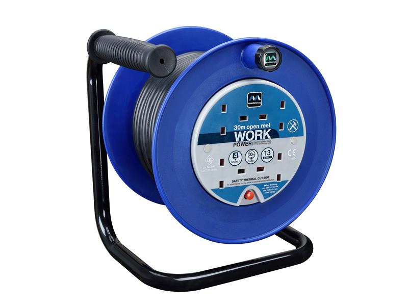 Masterplug Heavy-Duty Cable Reel 240V 13A 4-Socket Thermal Cut-Out 30m MSTLDCT30134