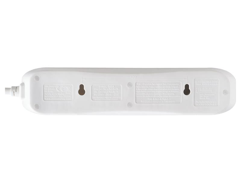 Masterplug Extension Lead 240V 4-Gang 13A White Surge Protected 2m MSTSRG4210