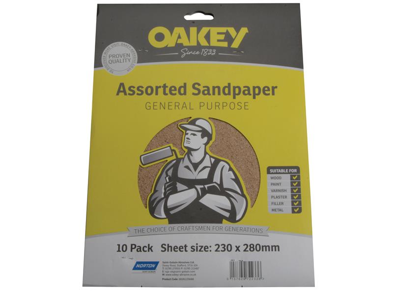 Oakey Glasspaper Sanding Sheets 230 x 280mm Assorted (10) OAK58291