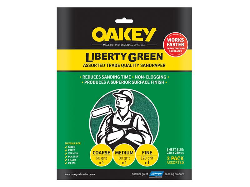 Oakey Liberty Green Aluminium Oxide Sheets 230 x 280mm Assorted (3) OAK84727
