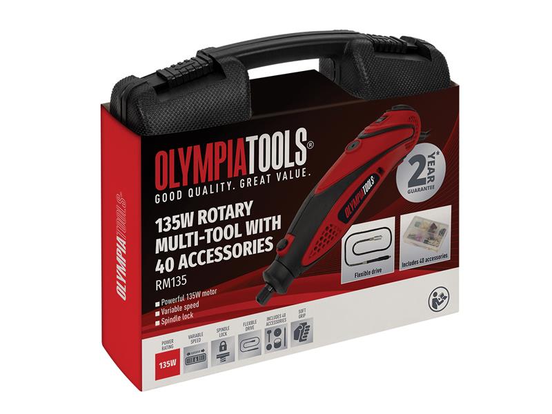 Olympia Power Tools Mini Rotary Multi-Tool with 40 Piece Accessory Set 135W 240V OLPRM135