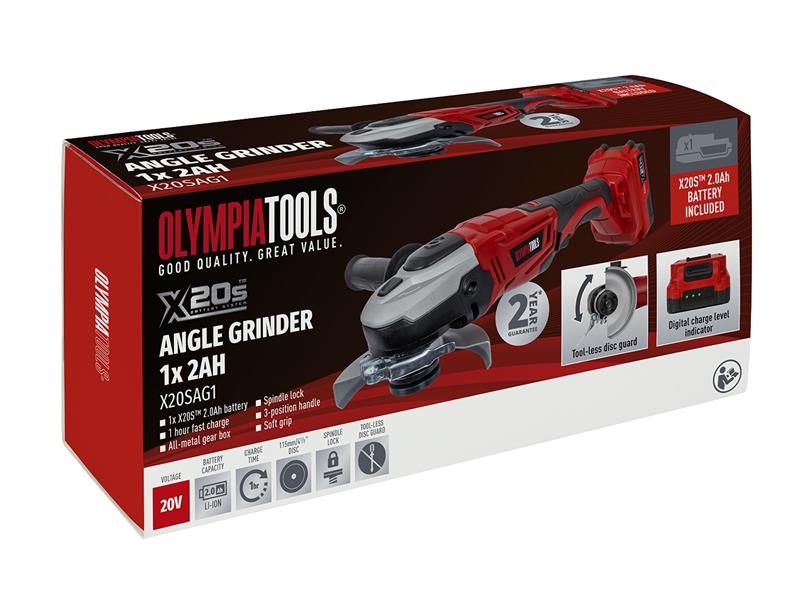 Olympia Power Tools X20S™ Angle Grinder 20V 1 x 2.0Ah Li-ion OLPX20SAG1