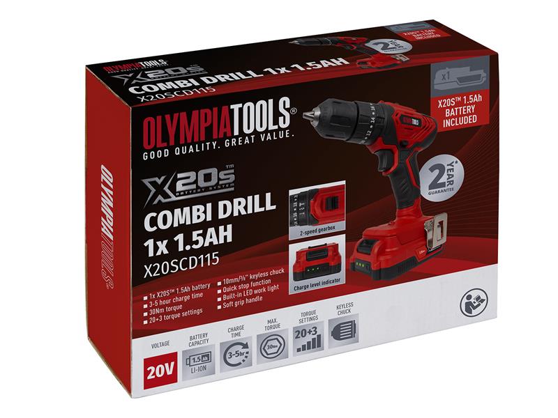 Olympia Power Tools X20S™ Combi Drill 20V 1 x 1.5Ah Li-ion OLPX20SCD115