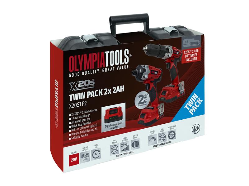 Olympia Power Tools X20S™ Twin Pack 20V 2 x 2.0Ah Li-ion OLPX20STP2