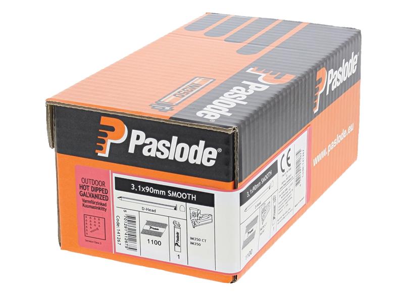 Paslode 3.1 x 90mm 350+ Smooth Nails HD Galvanised Finish Box of 1100 + 1 Fuel Cell PAS141267