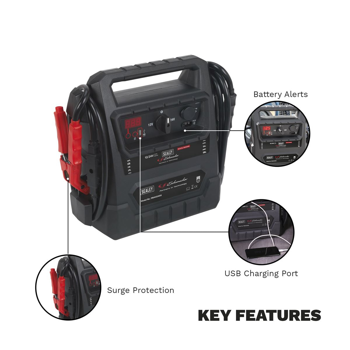 Sealey Schumacher® RoadStart® Emergency Jump Starter 12/24V 4600 Peak Amps - DEKRA Approved PBI4424GS