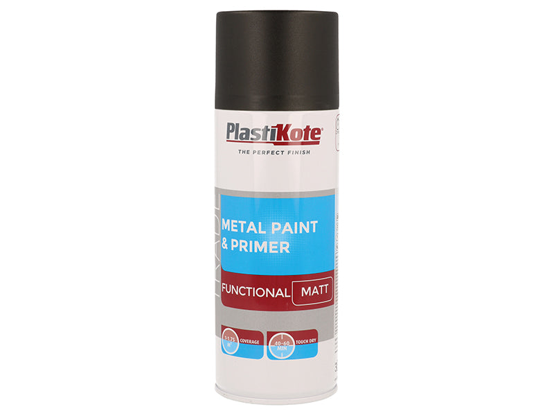 PlastiKote Trade Metal Spray Paint & Primer Matt Black 400ml PKT71023