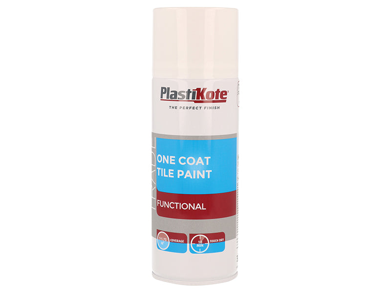 PlastiKote Trade One Coat Spray Tile Paint Gloss White 400ml PKT71026