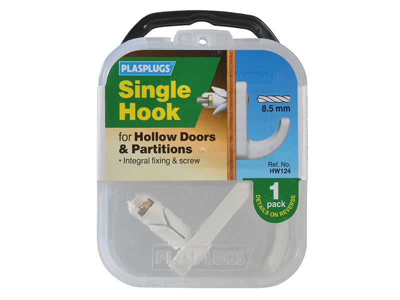 Plasplugs White Single Hollow Door Hook Pack of 1 PLAHW124