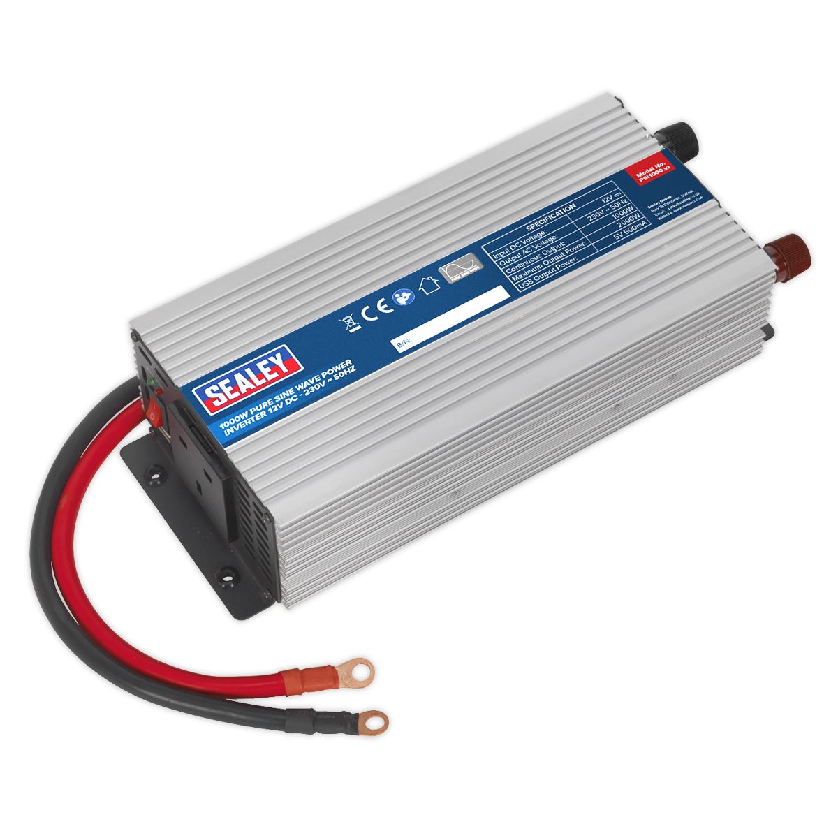 Sealey Power Inverter Pure Sine Wave 1000W 12V DC - 230V ~ 50Hz PSI1000