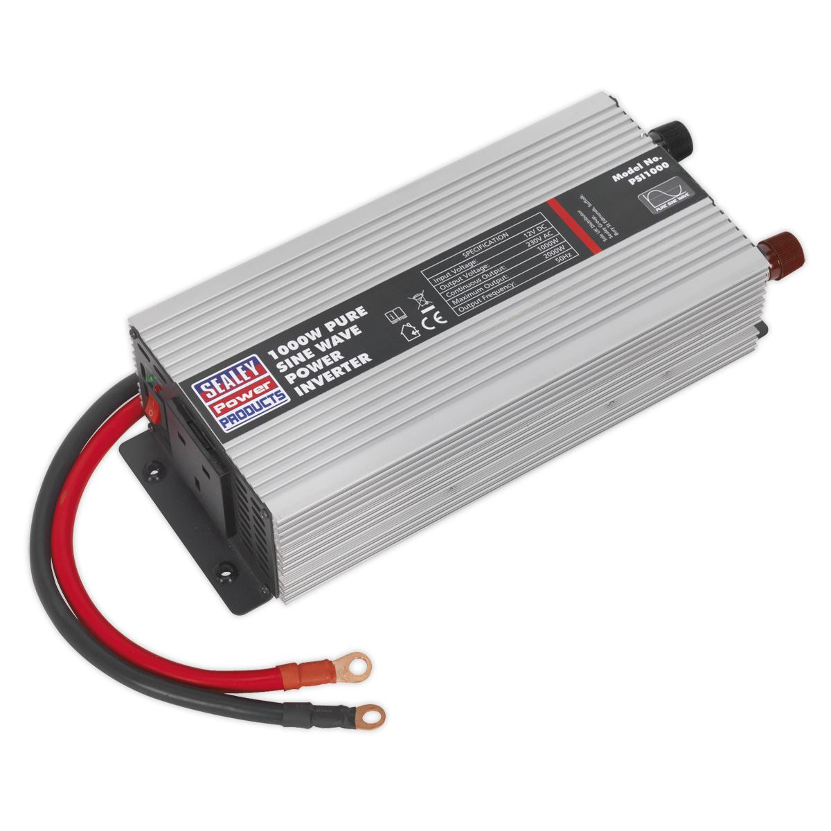 Sealey Power Inverter Pure Sine Wave 1000W 12V DC - 230V ~ 50Hz PSI1000