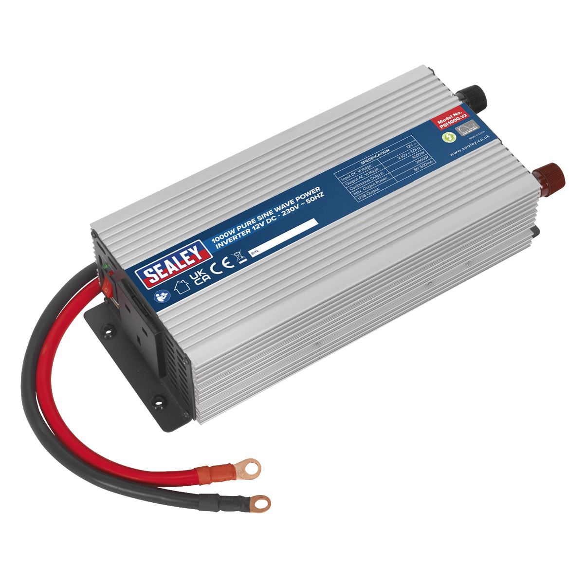 Sealey Power Inverter Pure Sine Wave 1000W 12V DC - 230V ~ 50Hz PSI1000