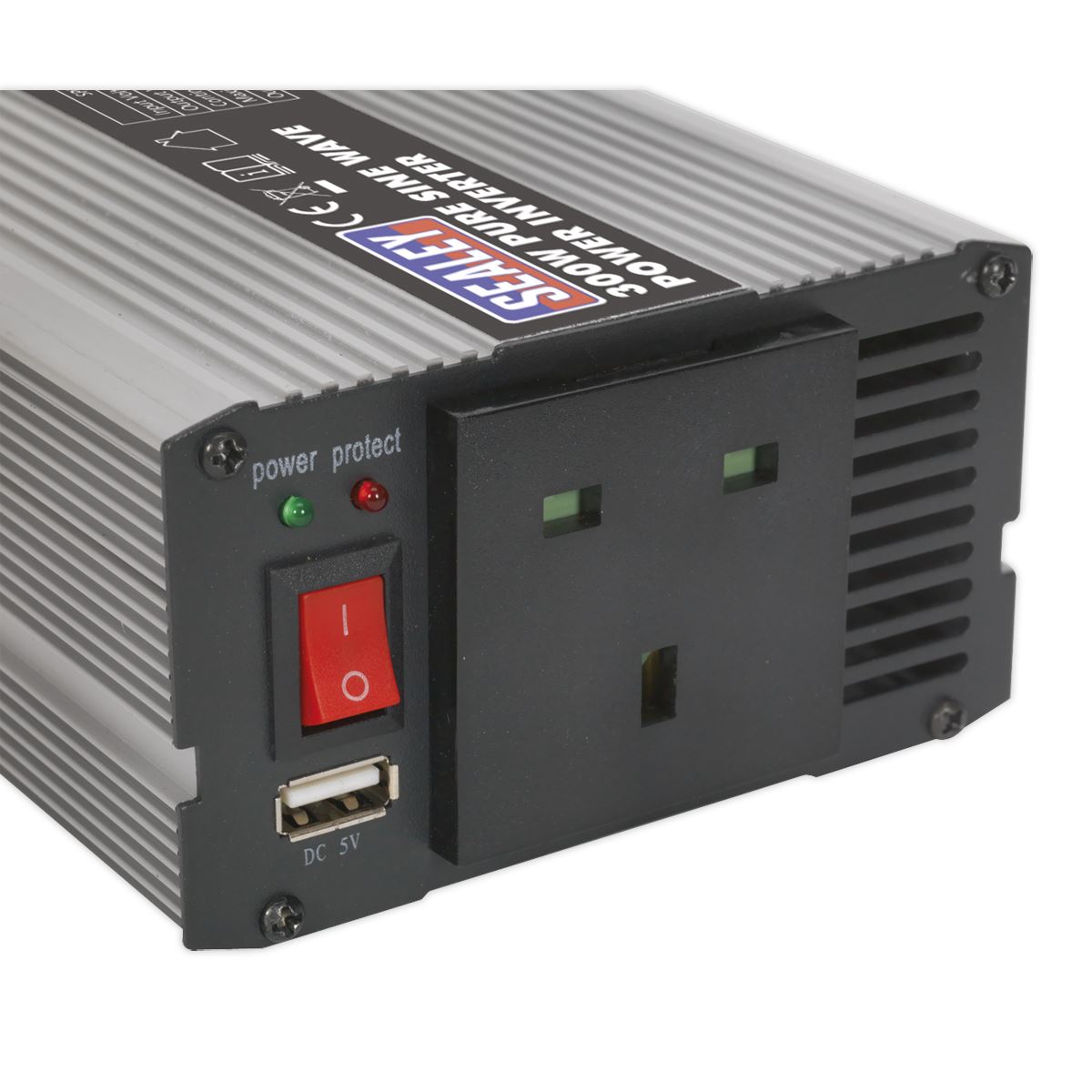 Sealey Power Inverter Pure Sine Wave 300W 12V DC - 230V ~ 50Hz PSI300