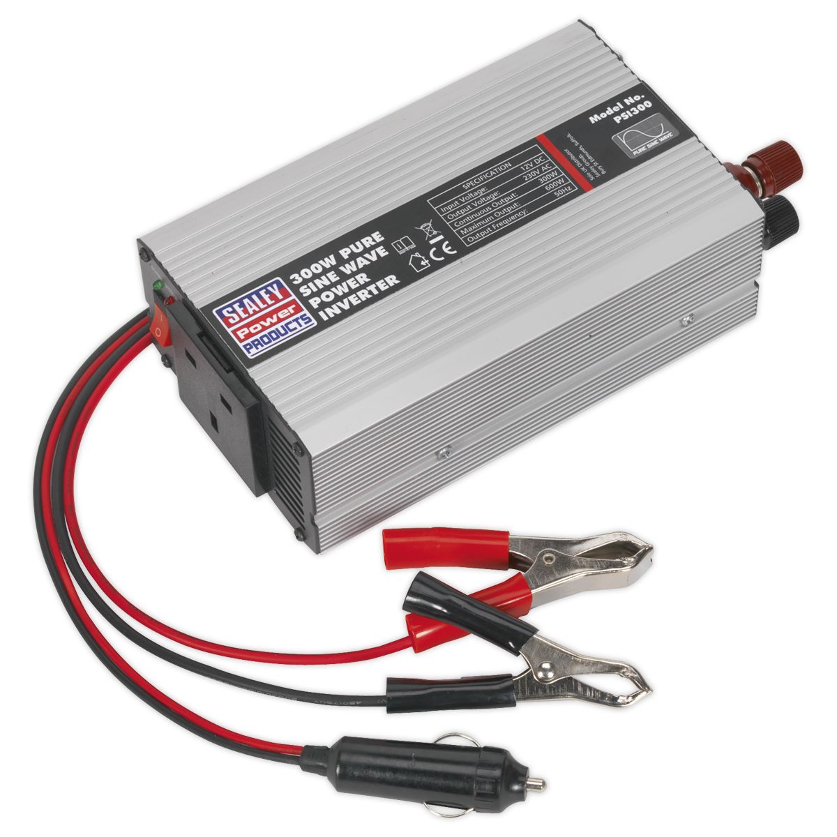 Sealey Power Inverter Pure Sine Wave 300W 12V DC - 230V ~ 50Hz PSI300