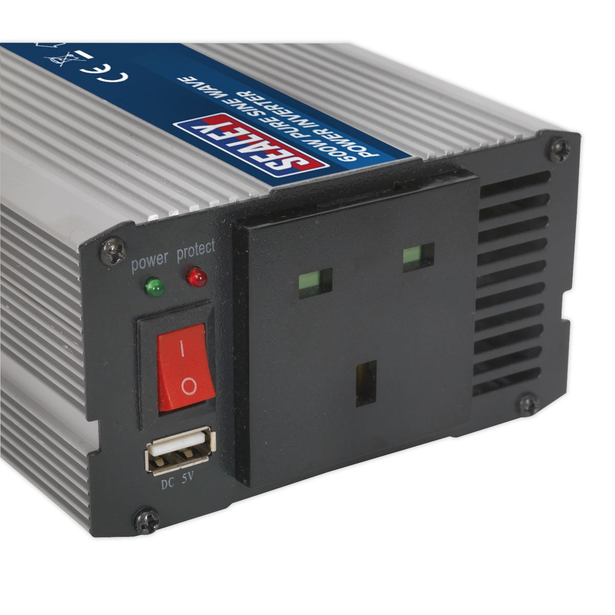 Sealey Power Inverter Pure Sine Wave 600W 12V DC - 230V ~ 50Hz PSI600