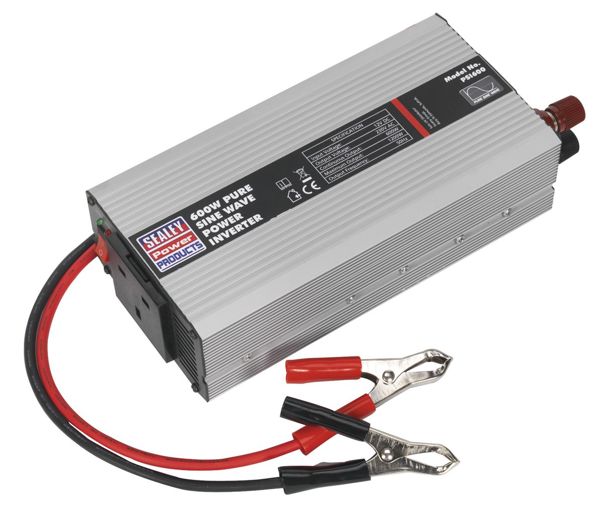 Sealey Power Inverter Pure Sine Wave 600W 12V DC - 230V ~ 50Hz PSI600