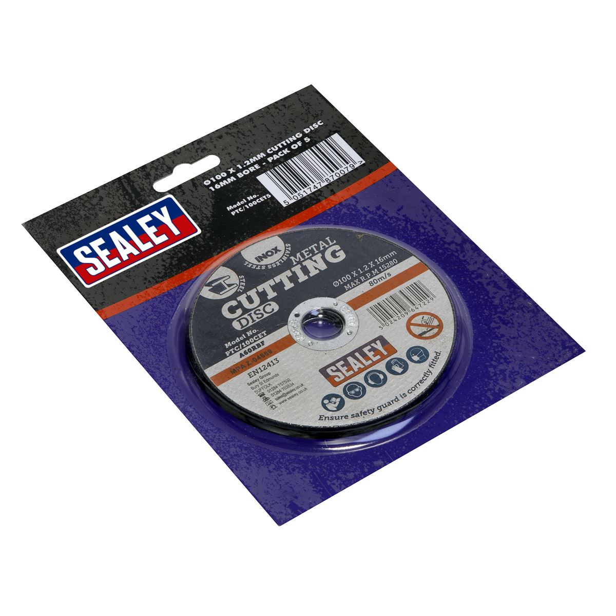 Sealey Cutting Disc �100 x 1.2mm �16mm Bore Pack of 5 PTC/100CET5