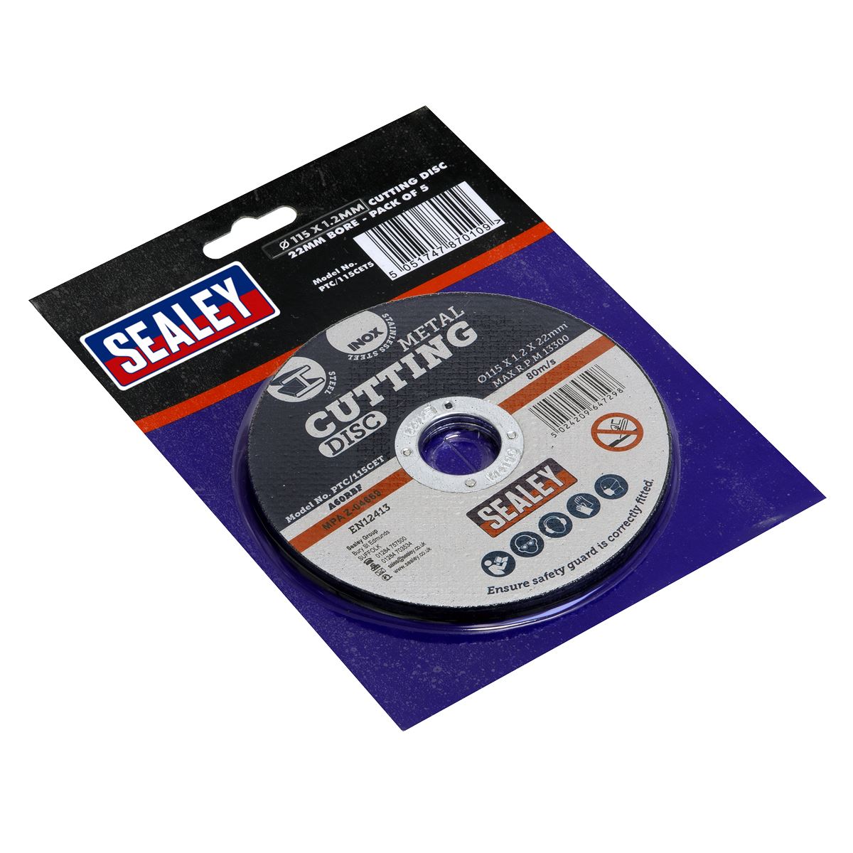 Sealey Cutting Disc �115 x 1.2mm �22mm Bore Pack of 5 PTC/115CET5