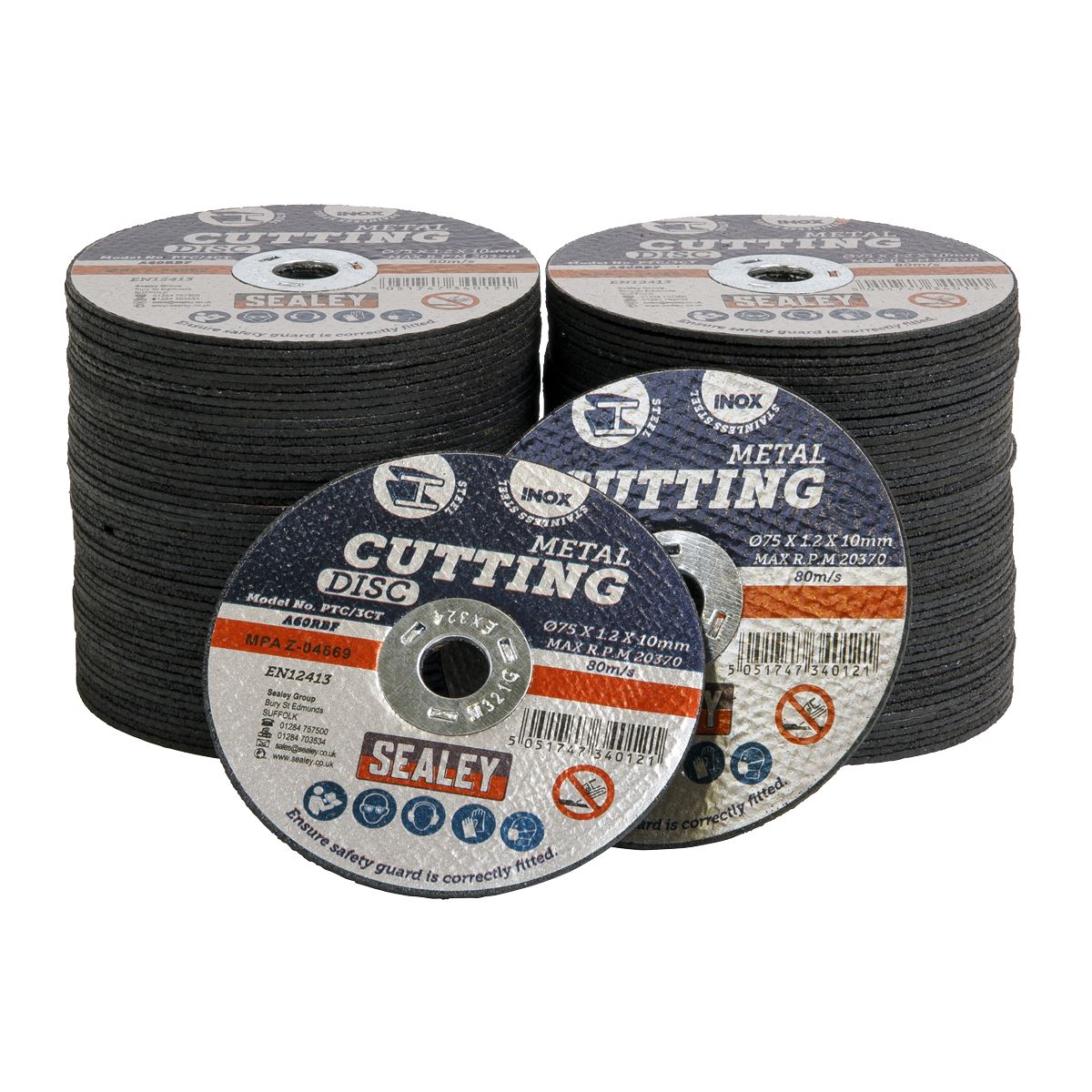 Sealey Cutting Disc Pack of 100 �75 x 1.2mm �10mm Bore PTC/3CT100