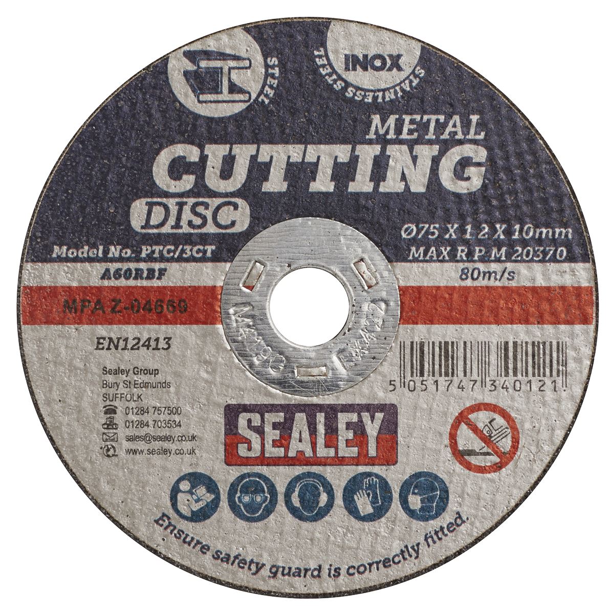 Sealey Cutting Disc Pack of 100 �75 x 1.2mm �10mm Bore PTC/3CT100