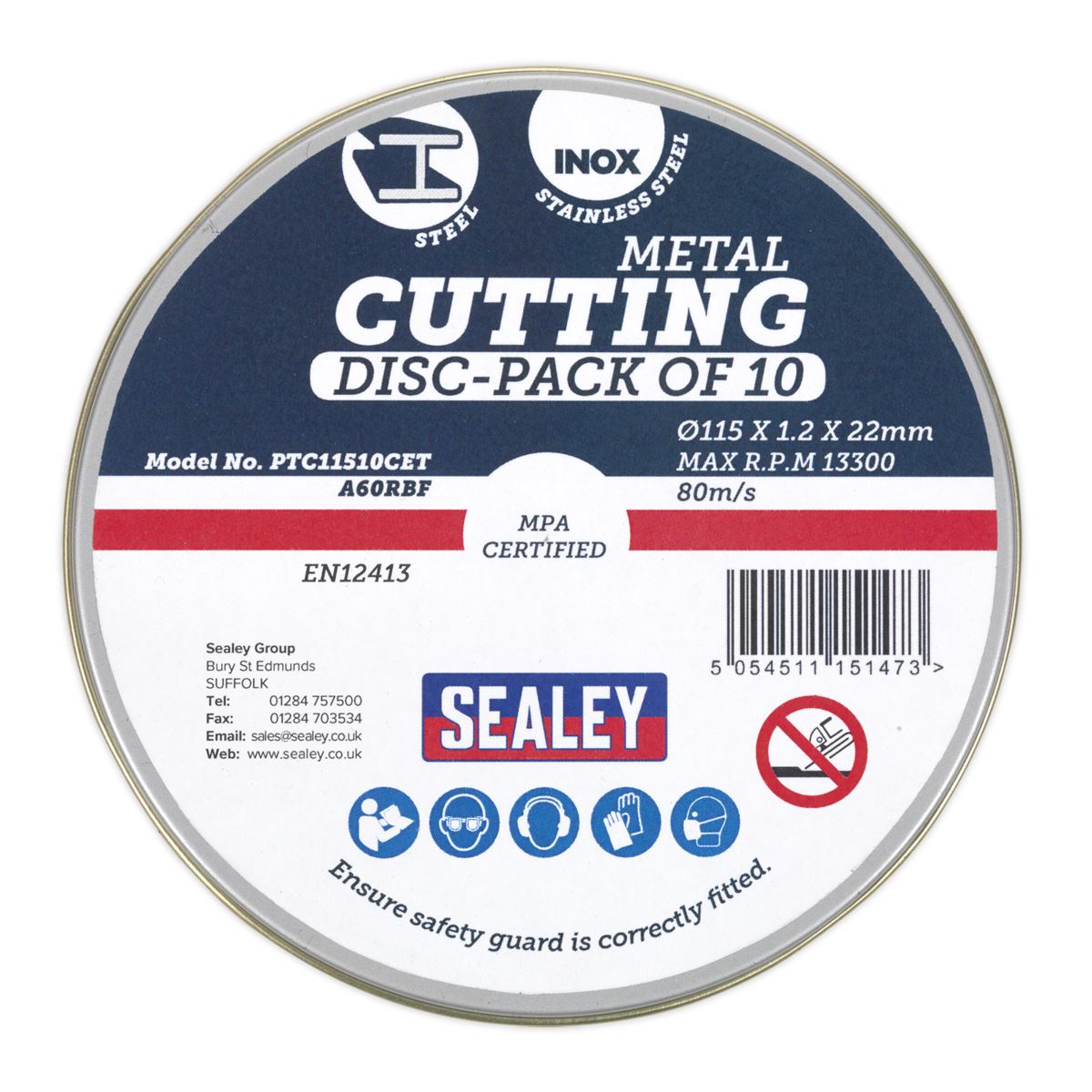 Sealey Cutting Disc �115 x 1.2mm �22mm Bore Pack of 10 PTC11510CET