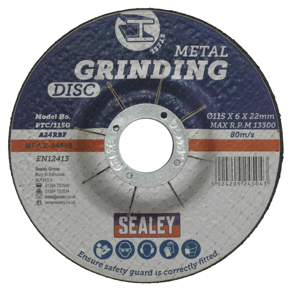 Sealey Grinding Disc �115 x 6mm �22mm Bore - Pack of 12 PTC115G12