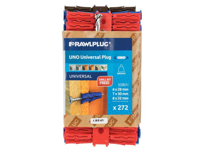 Rawlplug Mixed UNO® Plugs (Pack 272) + Drill Bit RAW68636