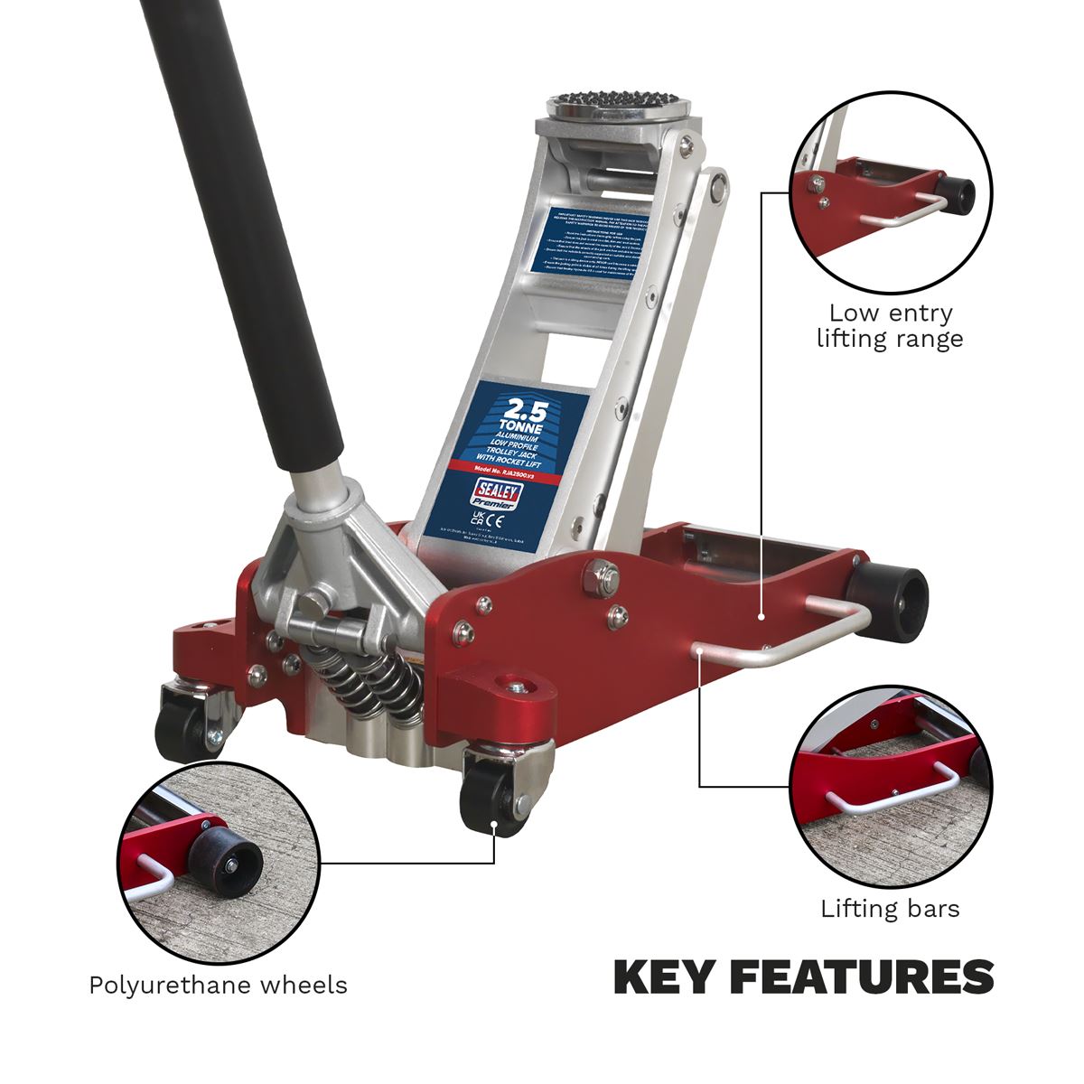 Sealey Trolley Jack 2.5 Tonne Low Profile Aluminium Rocket Lift RJA2500