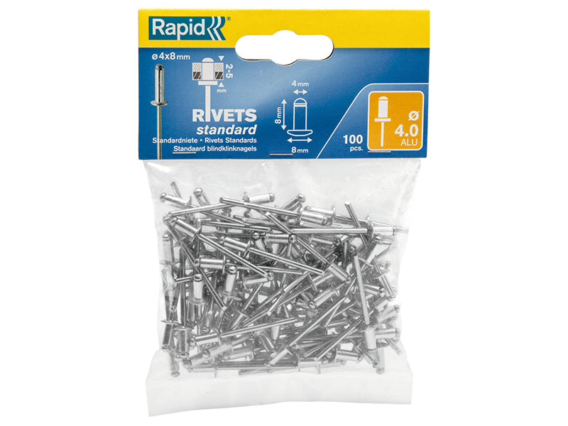 Rapid Standard Aluminium Rivets 3.2 x 8mm Bag of 100 RPD5000377
