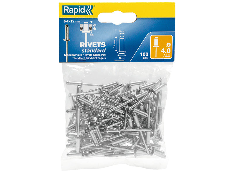 Rapid Standard Aluminium Rivets 4 x 12mm Bag of 100 RPD5000379