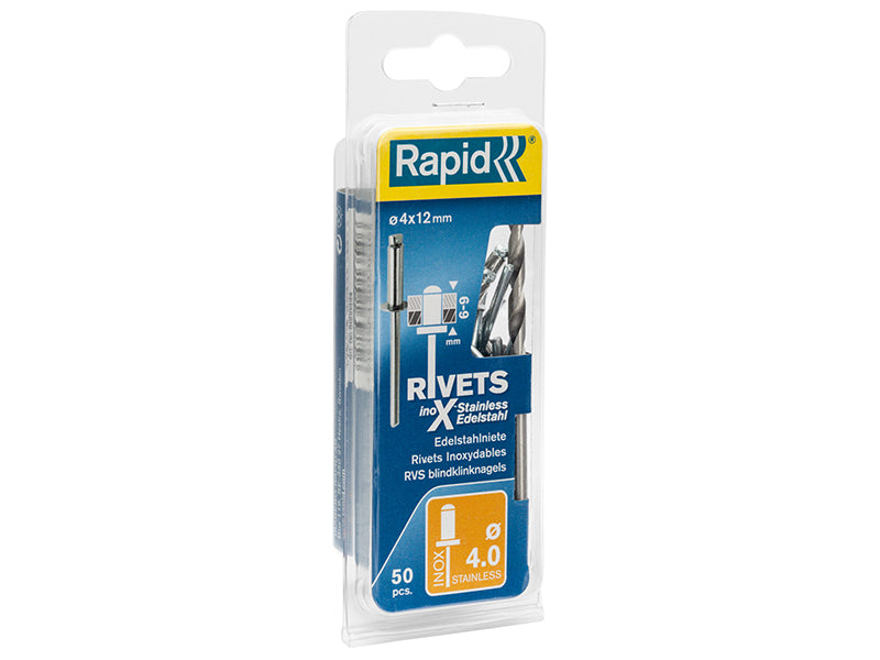 Rapid Stainless Steel Rivets 4 x 12mm Blister of 50 RPD5000394
