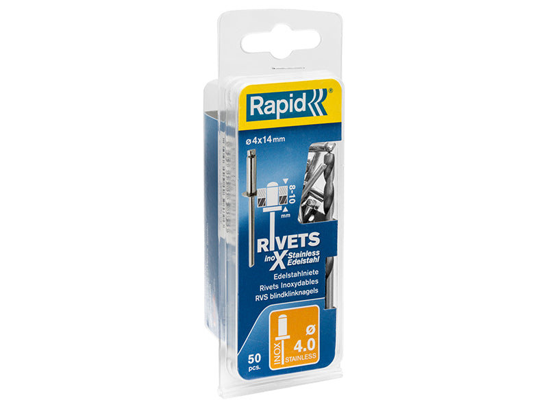 Rapid Stainless Steel Rivets 4 x 14mm Blister of 50 RPD5000395