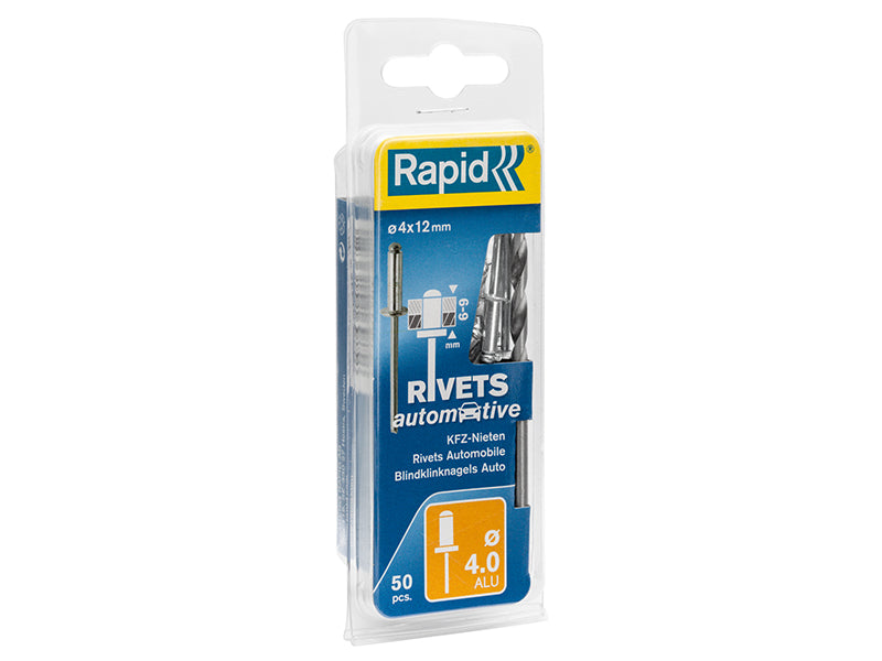 Rapid Automotive Rivets 4 x 12mm Steel Blister of 50 RPD5000405