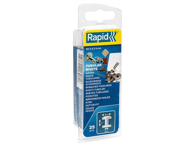 Rapid Tubular Rivets 8 x 3 x 9mm Cap 3 x 8mm (Pack 25) RPD5000415