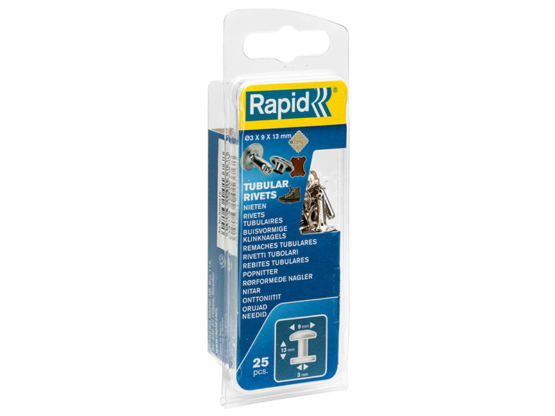 Rapid Tubular Rivets 9 x 3 x 13mm Cap 3 x 10mm (Pack 25) RPD5000416