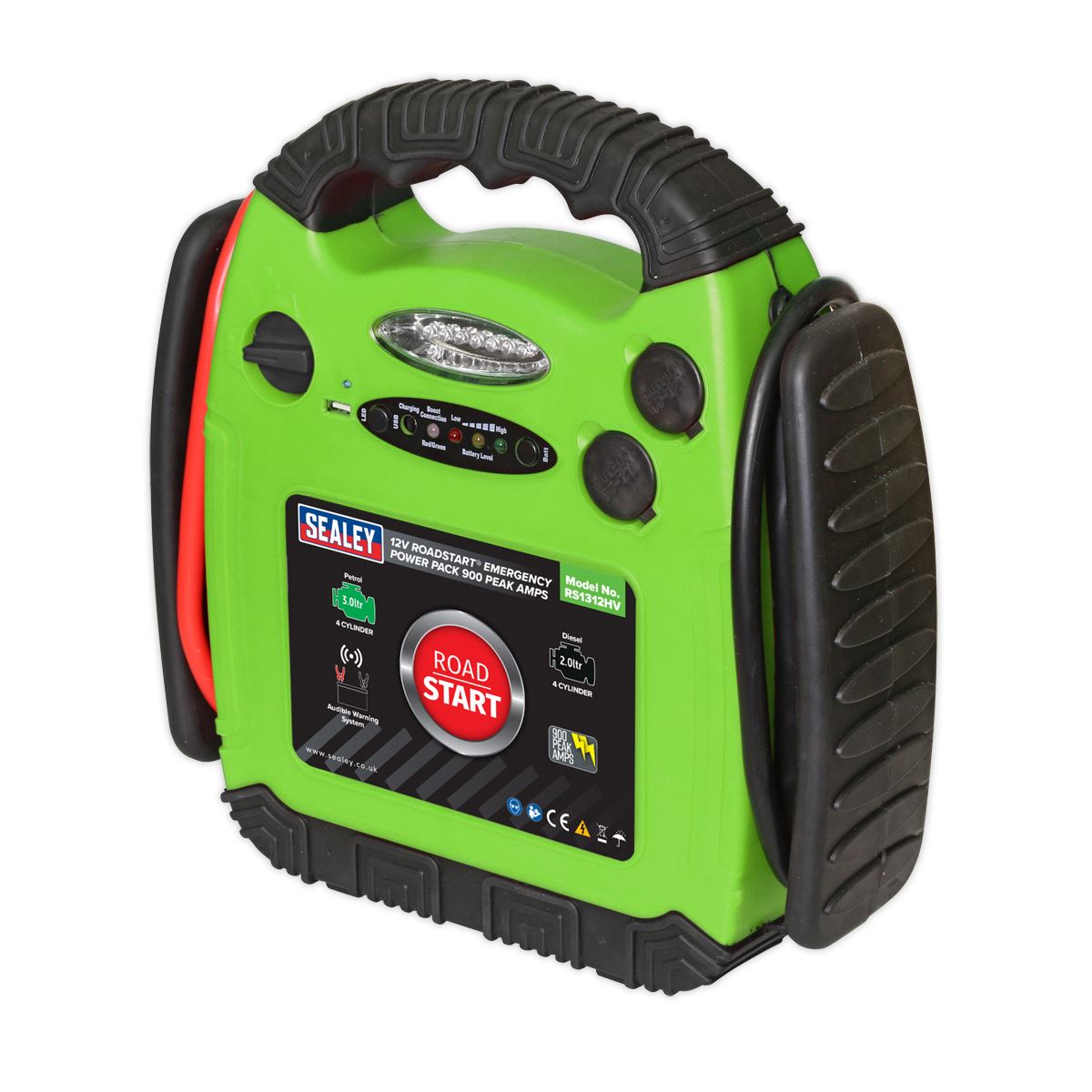 Sealey RoadStart® Emergency Jump Starter 12V 900 Peak Amps Hi-Vis Green RS1312HV