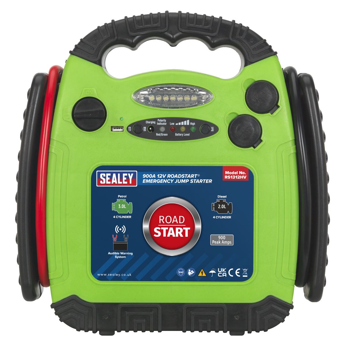 Sealey RoadStart® Emergency Jump Starter 12V 900 Peak Amps Hi-Vis Green RS1312HV