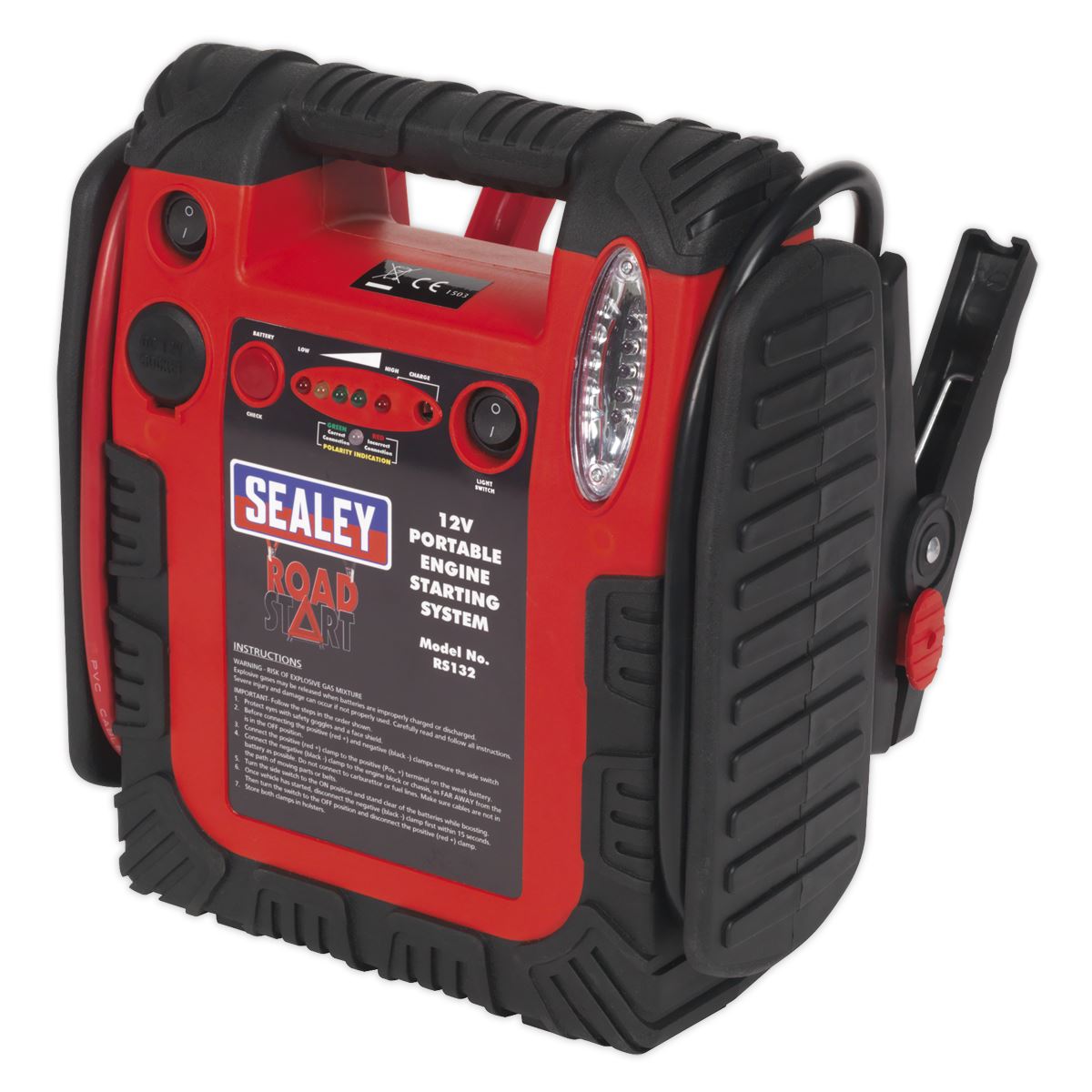 Sealey RoadStart® Emergency Jump Starter with Air Compressor 12V 900 Peak Amps RS132
