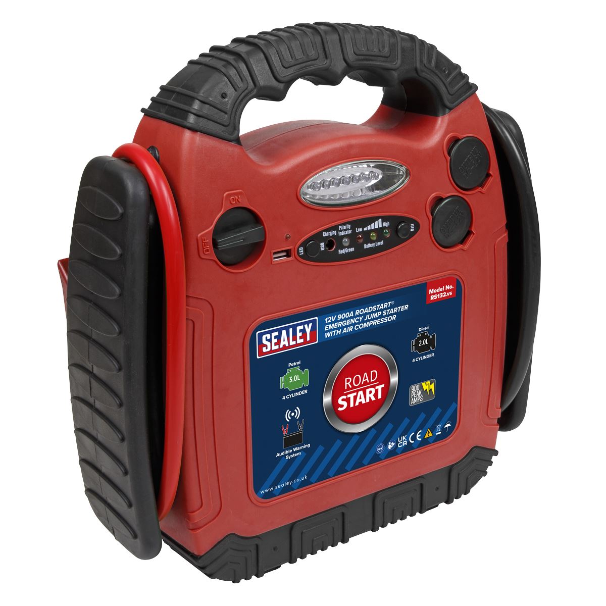 Sealey RoadStart® Emergency Jump Starter with Air Compressor 12V 900 Peak Amps RS132