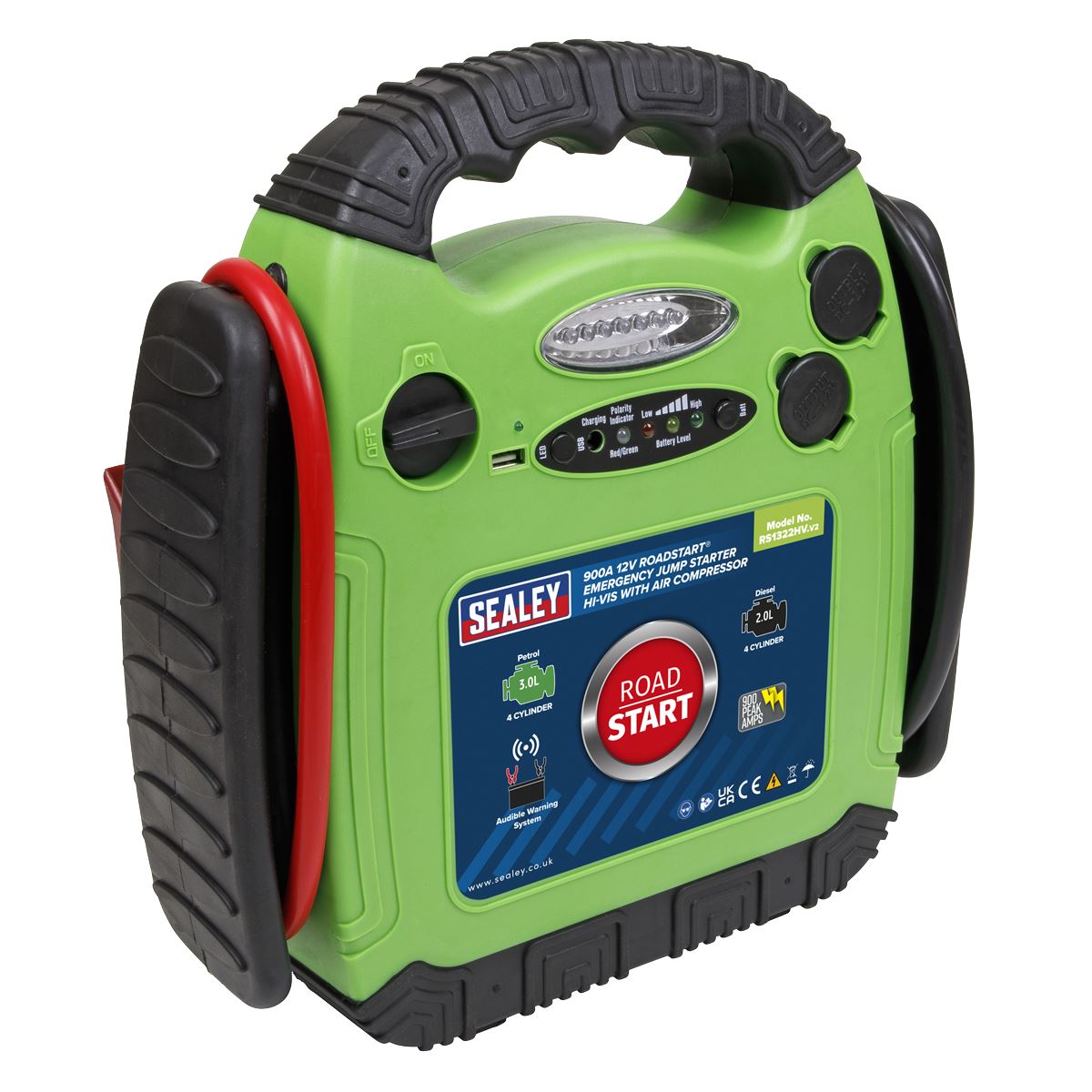 Sealey RoadStart® Emergency Jump Starter with Air Compressor 12V 900 Peak Amps RS1322HV