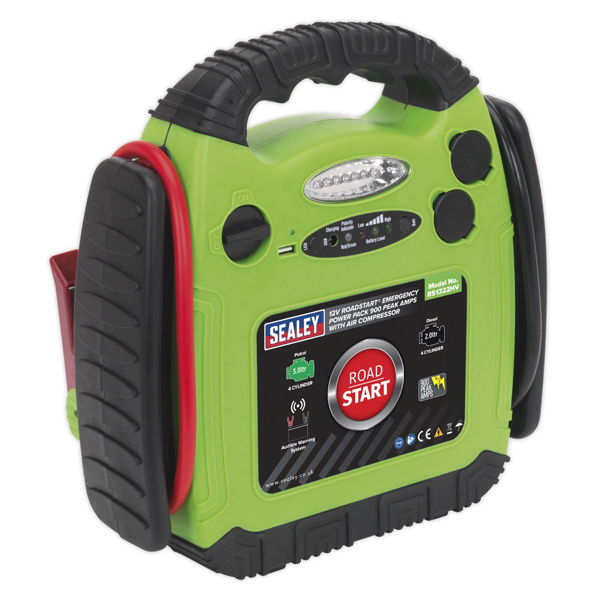 Sealey RoadStart® Emergency Jump Starter with Air Compressor 12V 900 Peak Amps RS1322HV