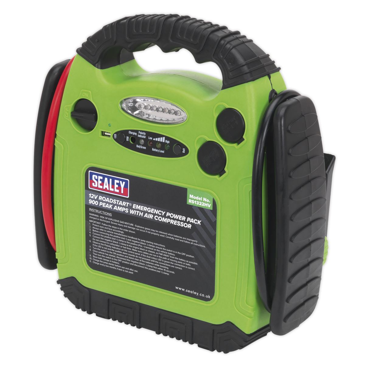 Sealey RoadStart® Emergency Jump Starter with Air Compressor 12V 900 Peak Amps RS1322HV