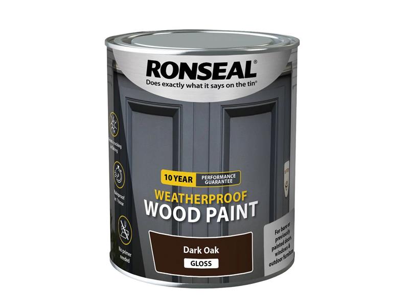 Ronseal 10 Year Weatherproof Wood Paint Dark Oak Gloss 750ml RSL38774