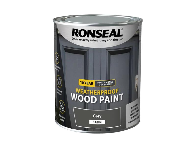 Ronseal 10 Year Weatherproof Wood Paint Grey Satin 750ml RSL38789