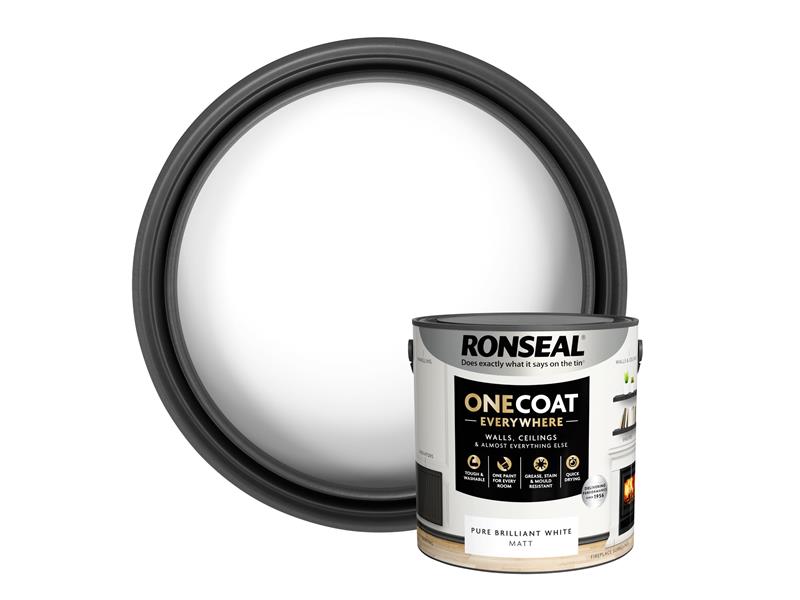 Ronseal One Coat Interior Paint Pure Brilliant White Matt 2.5 ltr RSLOCEBWM25L