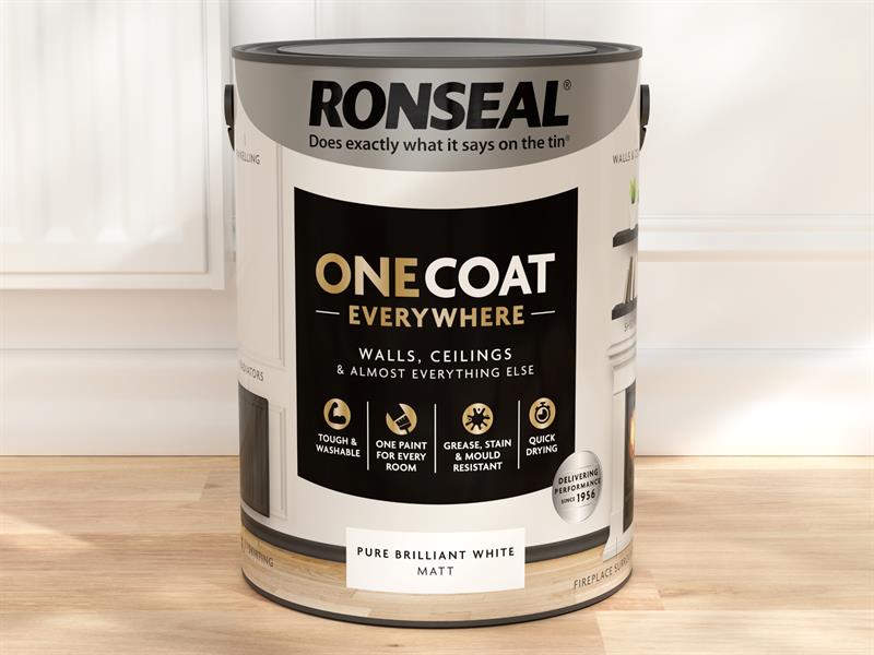 Ronseal One Coat Everywhere Interior Paint Pure Brilliant White Matt 5 litre RSLOCEBWM5L