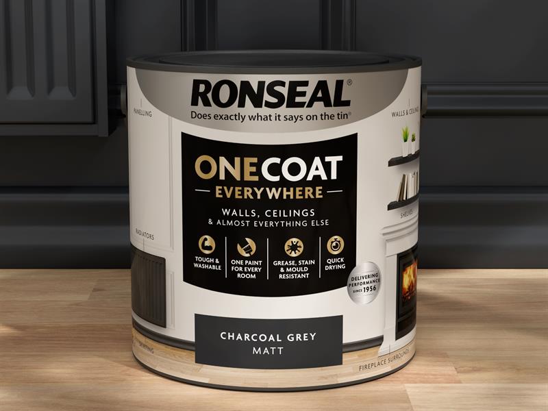 Ronseal One Coat Everywhere Interior Paint Charcoal Grey Matt 2.5 litre RSLOCECGM25L